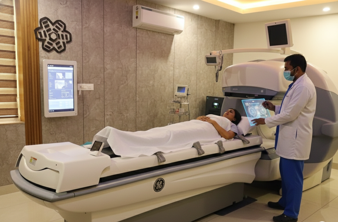 Comfortable patient waiting and recovery area at our specialized PET Scan center in Chandigarh,Inside the state-of-the-art PET-CT scan room at MRI Chandigarh, the leading diagnostic center located near PGI Chandigarh.